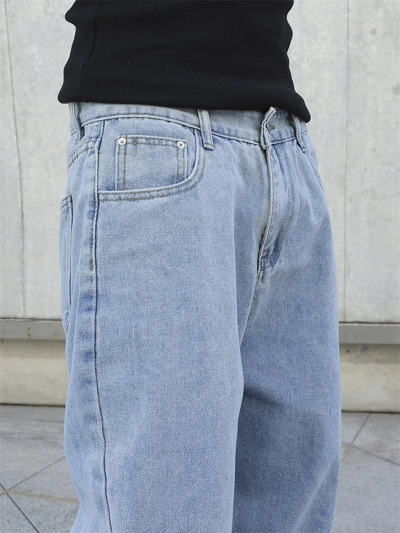 Spring Autumn Men Baggy Jeans Oversize Straight Loose Casual Denim Trousers Solid Color Streetwear Fashion Y2k Wide Leg Pants