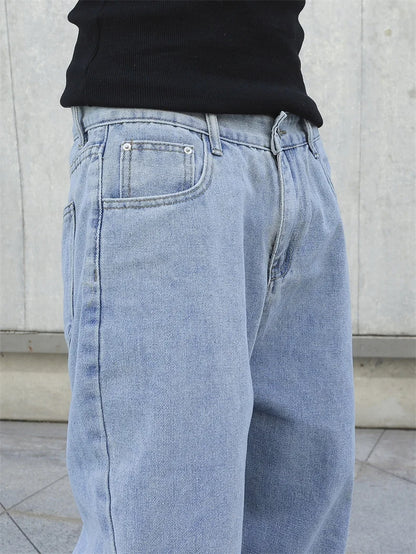 Spring Autumn Men Baggy Jeans Oversize Straight Loose Casual Denim Trousers Solid Color Streetwear Fashion Y2k Wide Leg Pants