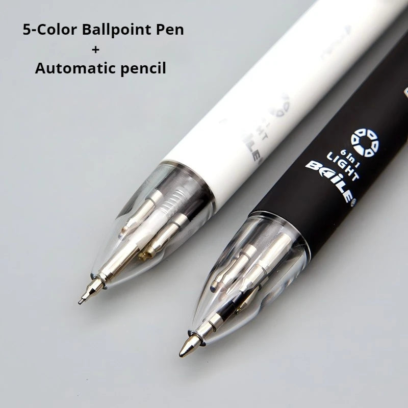5-Color 0.7mm Ballpoint Pen And 0.5mm Automatic Pencil 6-in-1 Set Creative Writing Office And School Tool