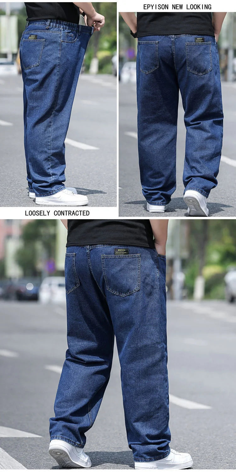 10XL Oversize Jeans Men Fashion Streetwear Plus Size Cotton Loose Jeans Pants Casual Cargo Pants Breathable Big Fat Trousers