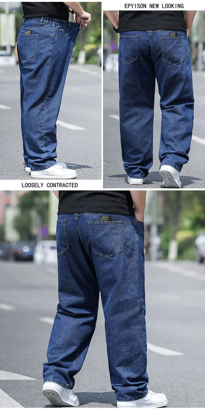 10XL Oversize Jeans Men Fashion Streetwear Plus Size Cotton Loose Jeans Pants Casual Cargo Pants Breathable Big Fat Trousers
