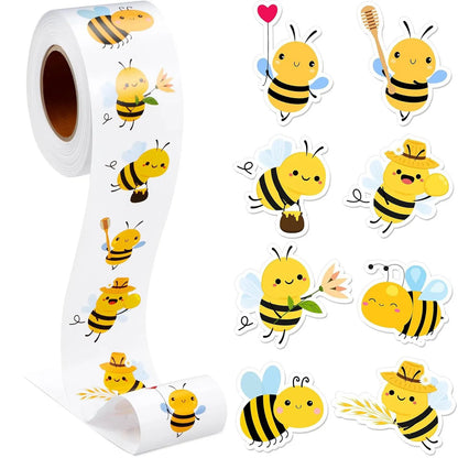 500 قطعة/لفة ملصقات النحل غير النمطي 2.5 سم/1.0 بوصة، ملصقات فنية للعبة، مكافآت تعليمية، تزين الهدايا للكتب وأكواب الماء والهواتف وأجهزة الكمبيوتر الشخصية