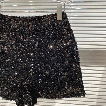 New Autumn Black Velvet Shorts Women Sequined Shiny Versatile Short Pants Clubwear Shorts Hot Pants High Street