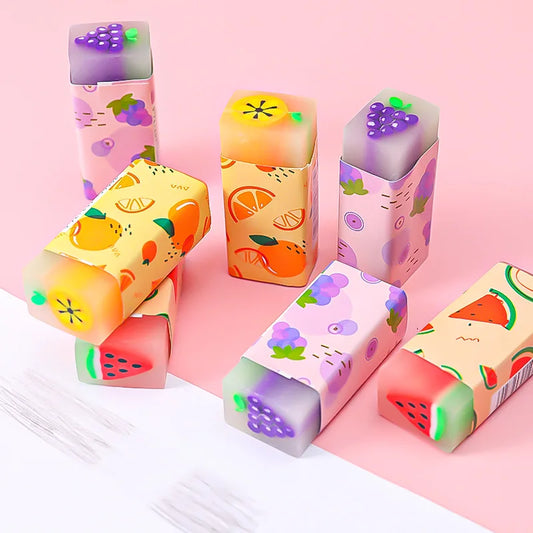 Cute Fruit Eraser, Jelly Pencil Eraser for Kids, Animal Food Fun Pets Pencil Rubber Eraser with Sweet Smell