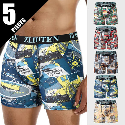 5/10 Pack Multi-size Teenagers To Adults Men's Boyshort Leisure Sports Joker Elastic Waist Long Men's Underwear Can Be Parent-ch
