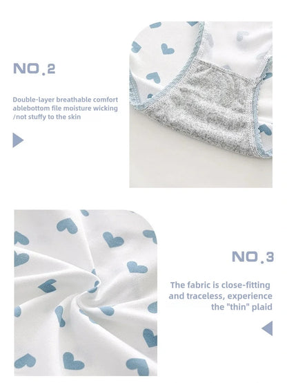 5pcs Women’s Cotton Panties Underwear Briefs Set Cute Bow Heart Plaid Print Soft Breathable Comfy Intimates Lingerie