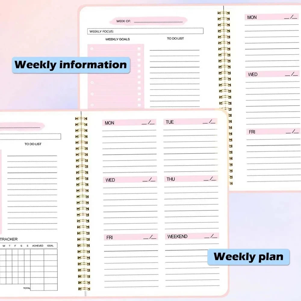 A5 Weekly Planner Coil Daily Planner Simple Stylish Portable Notebook for Study School Office Note-taking Budget Monthly Planner