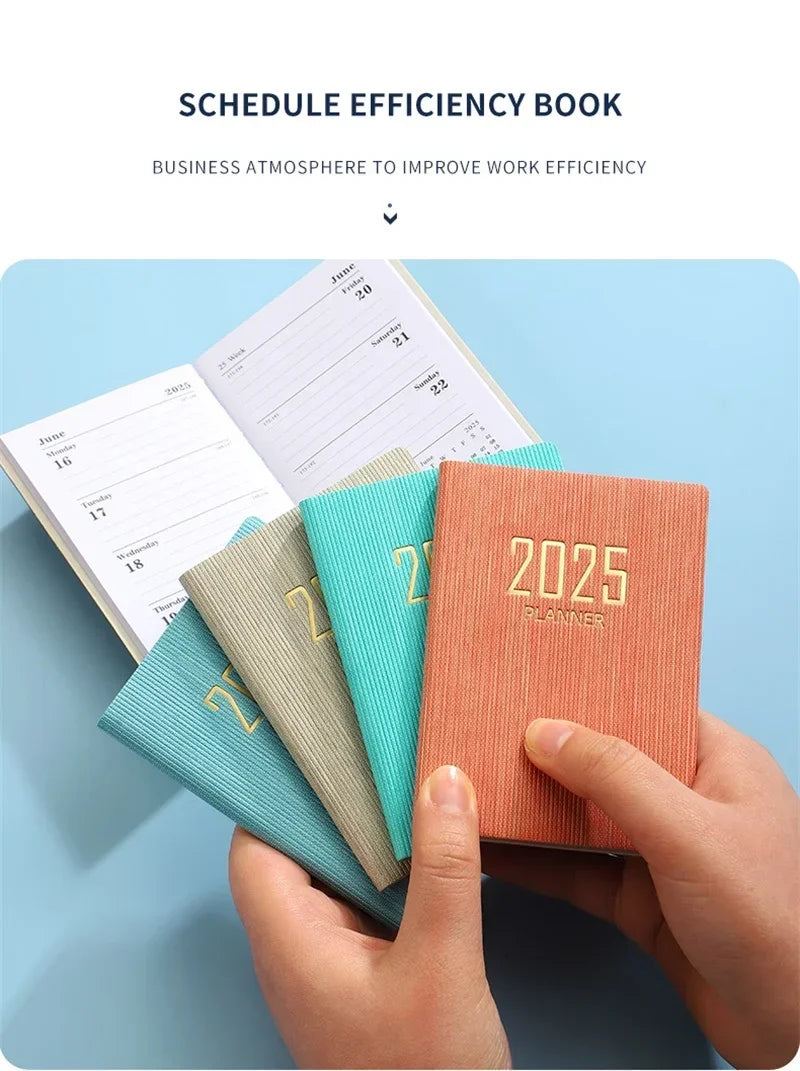365-Day 2025 Portable A7 Pocket Planner Pu Cover Daily Weekly Schedule Notebook Calendar Journal School Office Supplies Agenda