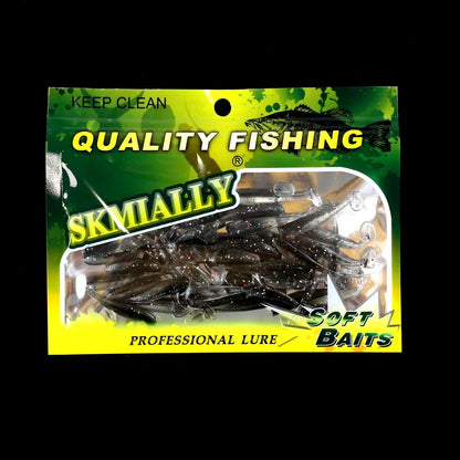 50 قطعة من طُعم صيد السمك الناعم الصغير، طُعم دودة ذيل حرف T، طُعم صناعي من السيليكون، أدوات صيد سمك البايك