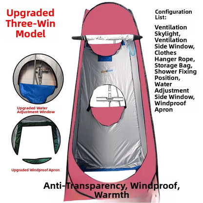خيمة استحمام خارجية محمولة، خيمة طاقة سميكة، مرحاض متنقل، غرفة تغيير الملابس، عزل حراري، كاميرا، معدات سفر