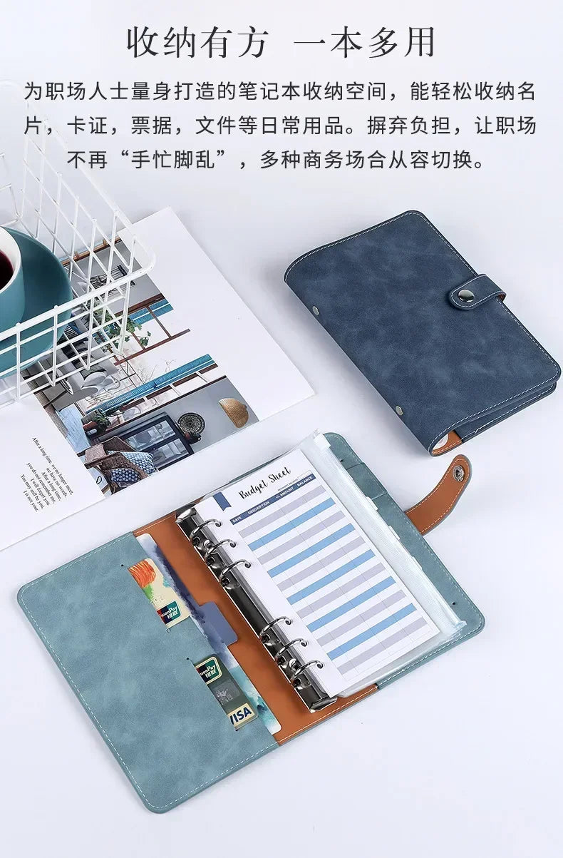 A6 Budget Binder Planner Notebook Cover PU Loose-leaf Handbook 6 Holes Binder Diary Agenda Paper Cover School Stationery