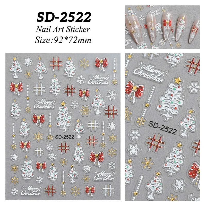 1 Sheet Embossed Snowflakes 5D Nail Stickers Decal Winter Christmas Nail Art Decoration Manicure Butterfly Nail Stickers Design