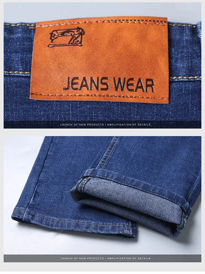 Men's Comfortable Soft Business Casual Denim Trousers Slim Fit Straight Pants Fashion Male Brand Light Luxury Stretch Clothing