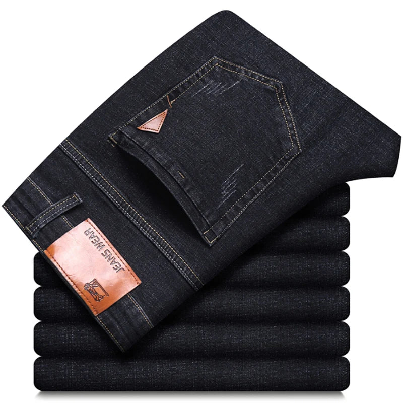 Men's Comfortable Soft Business Casual Denim Trousers Slim Fit Straight Pants Fashion Male Brand Light Luxury Stretch Clothing
