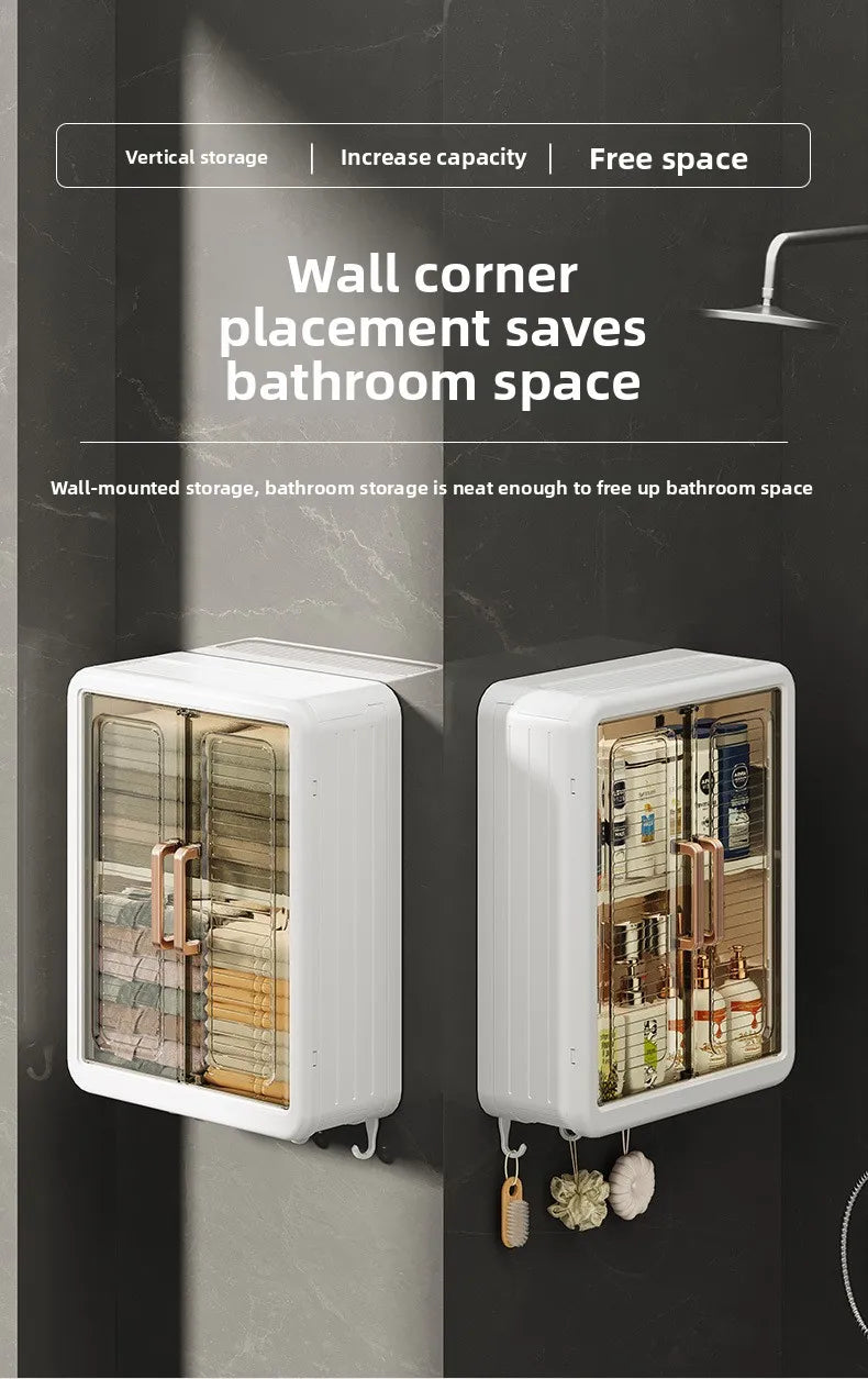 Bathroom Wall Cabinet - No-Drill Magnetic Door Storage Shelf with Dustproof Design, Hanging Organizer for Shower & Toiletries