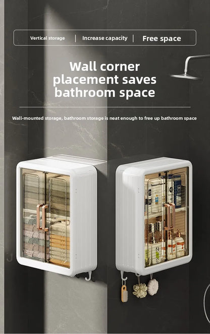 Bathroom Wall Cabinet - No-Drill Magnetic Door Storage Shelf with Dustproof Design, Hanging Organizer for Shower & Toiletries