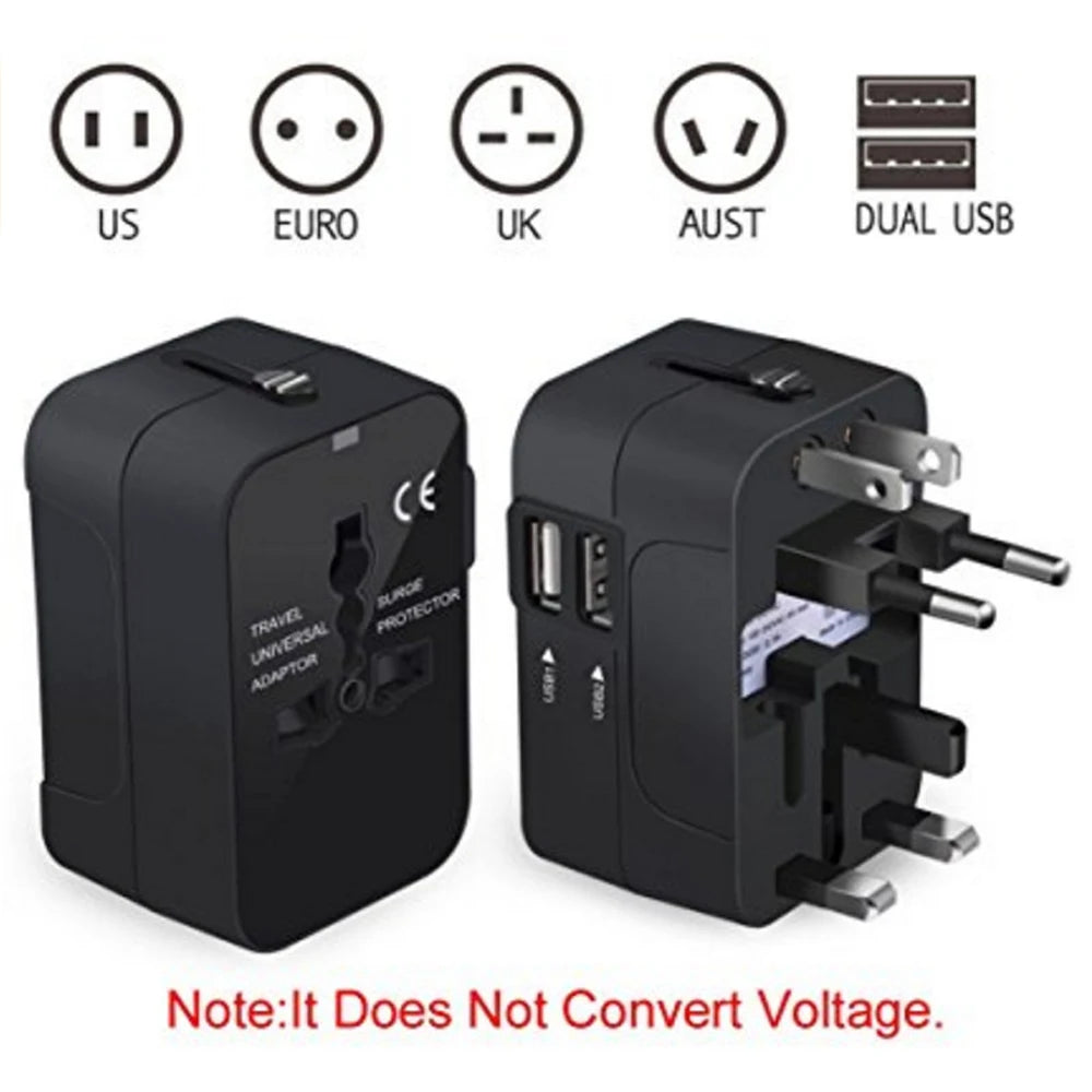 Universal Worldwide All in One Phone Charger Travel Plug Wall AC Power Plug Adapter with Dual USB Charge Port for USA EU UK AU