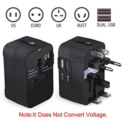 Universal Worldwide All in One Phone Charger Travel Plug Wall AC Power Plug Adapter with Dual USB Charge Port for USA EU UK AU