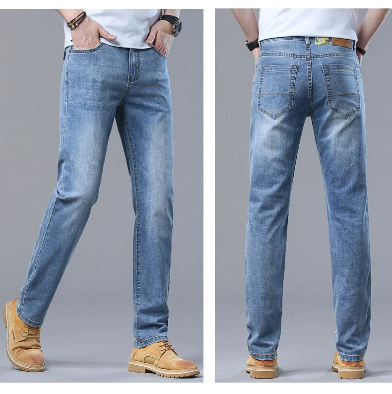 2024 Thin or Thick Material Slim Fit Men's Luxury Classic Style Men Jeans Business Stretch Denim Male Trousers Clothing