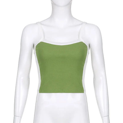 Sleeveless Knitted Crop Tops Green Sexy Basic Patchwork 2023 Summer Casual Cami Backless Y2k Vintage Tank Top Women