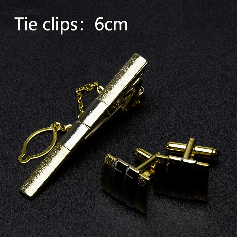 Men's Classic Tie Clips Cufflinks Set Luxury Tie Pin Accessories Shirts Cuff Tie Clips Fashion Cufflink for Men Gifts Jewelry