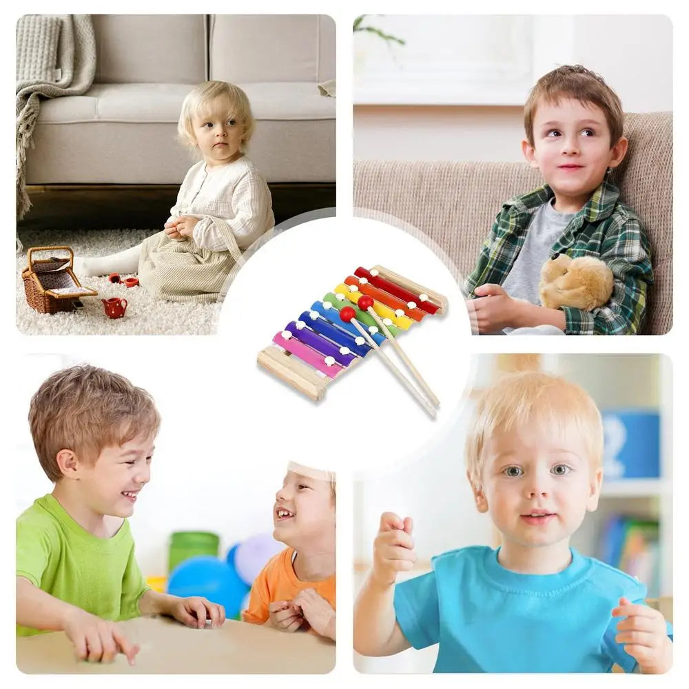 Montessori Wooden 8 Tones Multicolor Xylophone Wood Musical Instrument Toys For Baby Kids Puzzles Early Learning Games
