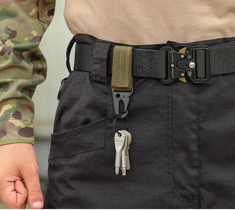 2 PCS.Tactical Hanging Buckle Molle Nylon Webbing Carabiner Belt Triangle Keychain for Outdoor Climbing Camping Tool Accessory