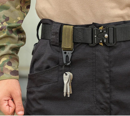 2 PCS.Tactical Hanging Buckle Molle Nylon Webbing Carabiner Belt Triangle Keychain for Outdoor Climbing Camping Tool Accessory