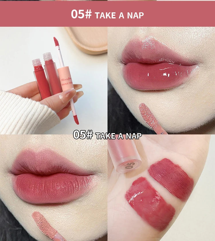 Double headed Lip Glaze Long lasting Matte Waterproof and Sweatproof Lipstick Sexy Lip Makeup for Daily Use