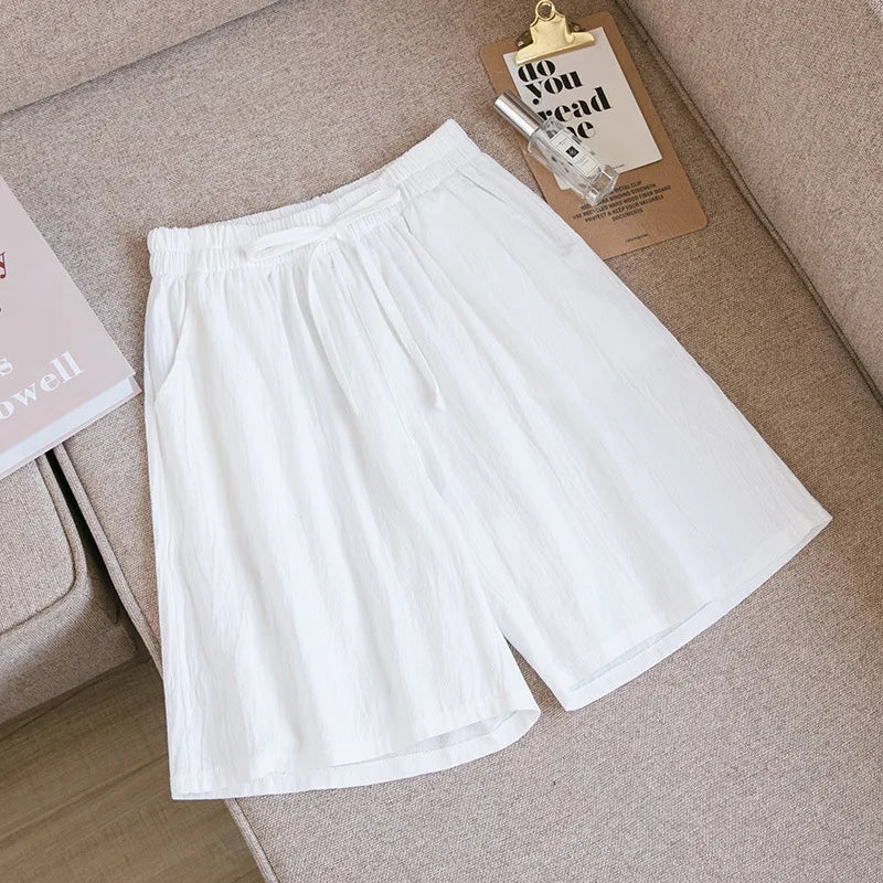 2024 Women Cotton Shorts,Summer Casual Solid Two Pockets shorts high waist loose shorts for girls Soft Cool female shorts