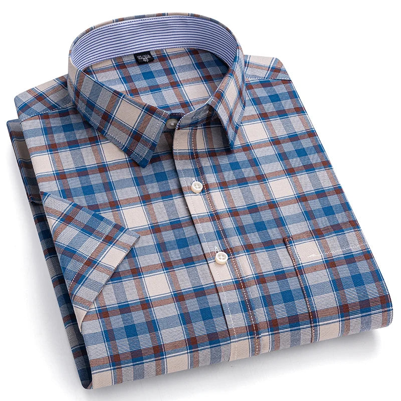 100% Pure Cotton Oxford Shirt For Men’s Short Sleeve Solid Stripe Leisure Embroidered Horse Social Business Formal Dress Shirts