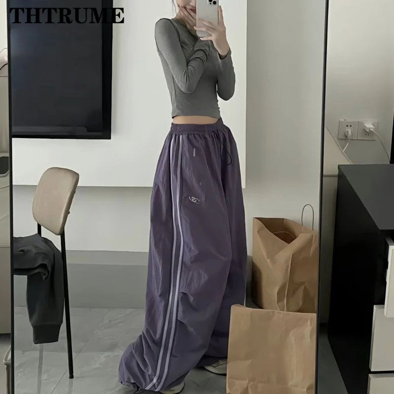 Y2K Vintage Women Loose Pants Oversized Hip Hop Drawstring Pocket Fashion Chic Cargo Pant Casual Office Lady Baggy New Trousers