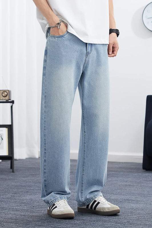 2025 Spring/Summer Korean Style Straight Leg Lyocell Jeans Men's Fashion Versatile Loose Thin Pants Men's Washed Retro ﻿