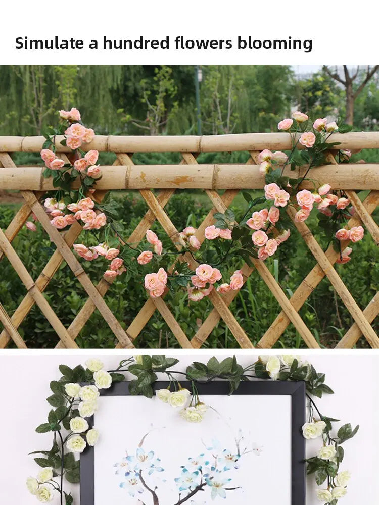 2.5m 1.8m Rose Artificial Flower Vine For Wedding Garland White Pink Home Room Wedding Decoration Silk Artificial Rose Vine Han