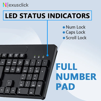 English Keyboard Mouse USB Wired Desktop Computer Keyboard Ergonomic Design Keyboard for Office Home PC Laptop Desktop