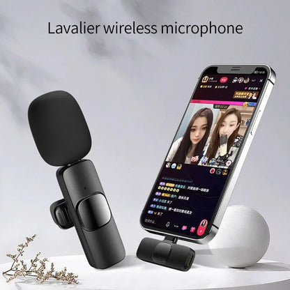 Wireless Lavalier Microphone Portable Audio Video Recording Mini Mic For iPhone Android Live Broadcast Gaming Phone With Receive