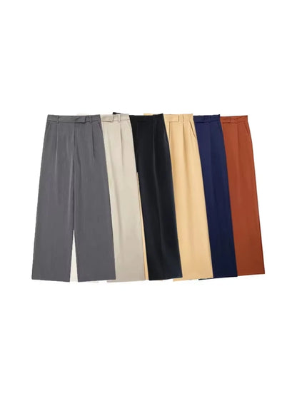 Women Fashion With Darts Front Pockets Wide Leg Pants Vintage High Waist Zipper Fly Female Trousers Mujer