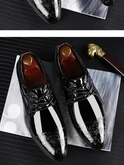أحذية رجالية كاجوال، أحذية رسمية للعمل، أحذية رسمية برباط من الجلد اللامع باللون الأسود، أحذية بروغ للرجال لحفلات الزفاف والمكتب، أحذية أوكسفورد