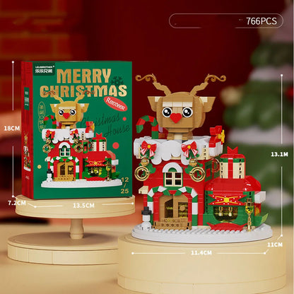Christmas Gifts Micro Building Block Series Santa Claus Reindeer Puzzle Assembling Bricks Table Decoration Toys Children Kids