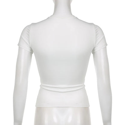 Basic Solid Crop Top Short Sleeve Crewneck Skinny T-shirt Summer Casual Tee for Women Y2K Vintage Top Harajuku Streetwear