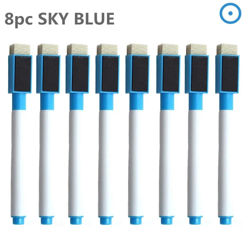8PC Magnetic Colorful Whiteboard Pen Black White Board Markers Built In Eraser School Supply children's Graffiti Drawing pen
