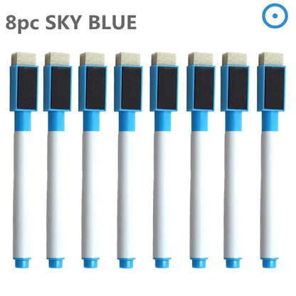 8PC Magnetic Colorful Whiteboard Pen Black White Board Markers Built In Eraser School Supply children's Graffiti Drawing pen