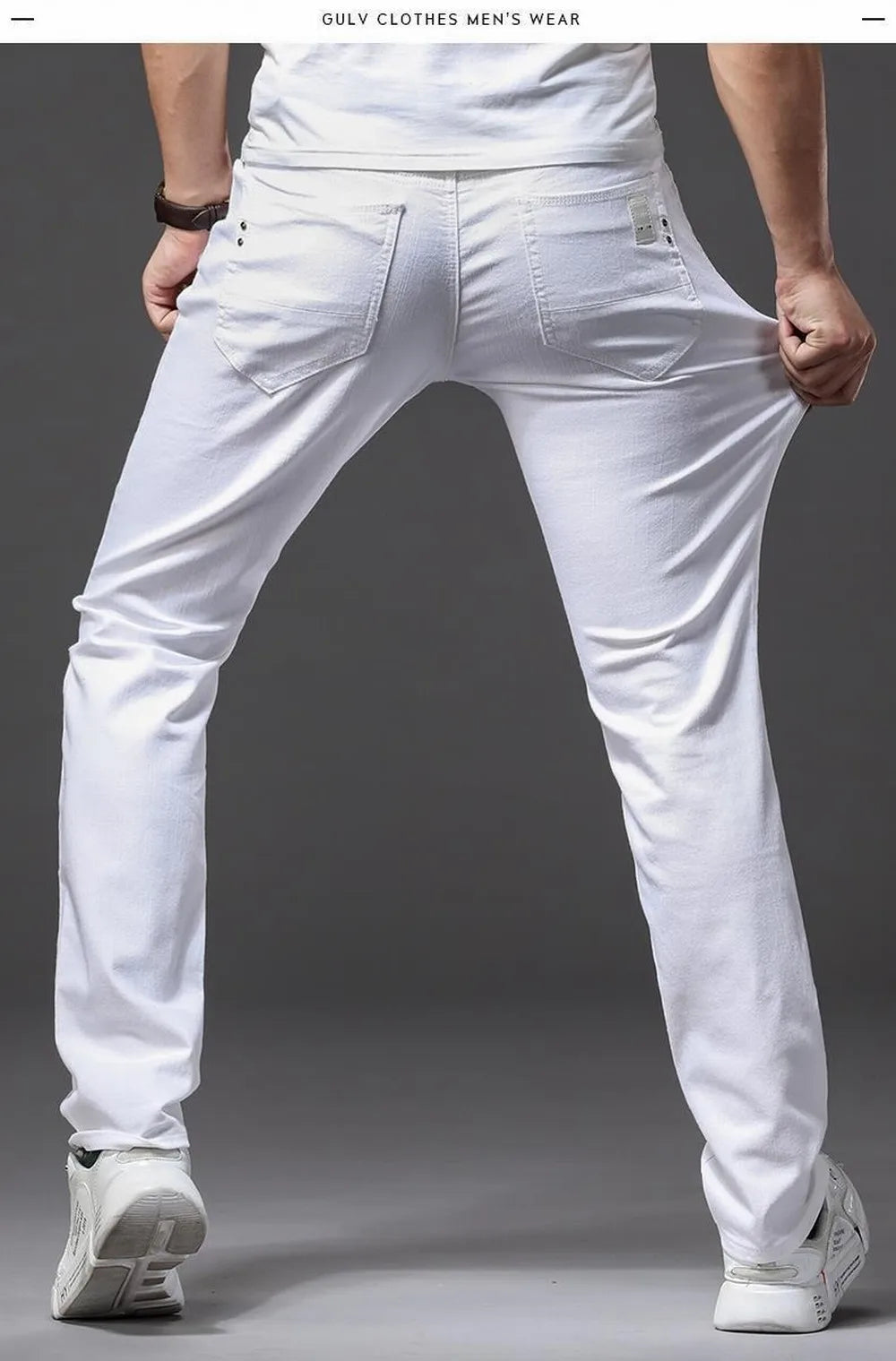 Men White Jeans Elasticity Straight Slim Fit Casual Soft Business Classic Brand Trousers Fashion Advanced Stretch Denim Pants
