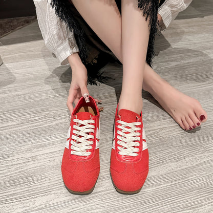 Shoes for Women 2025 Spring Autumn New Genuine Leather Ladies Moral Training Vulcanized shoes Retro Casual Flat Women's Sneakers