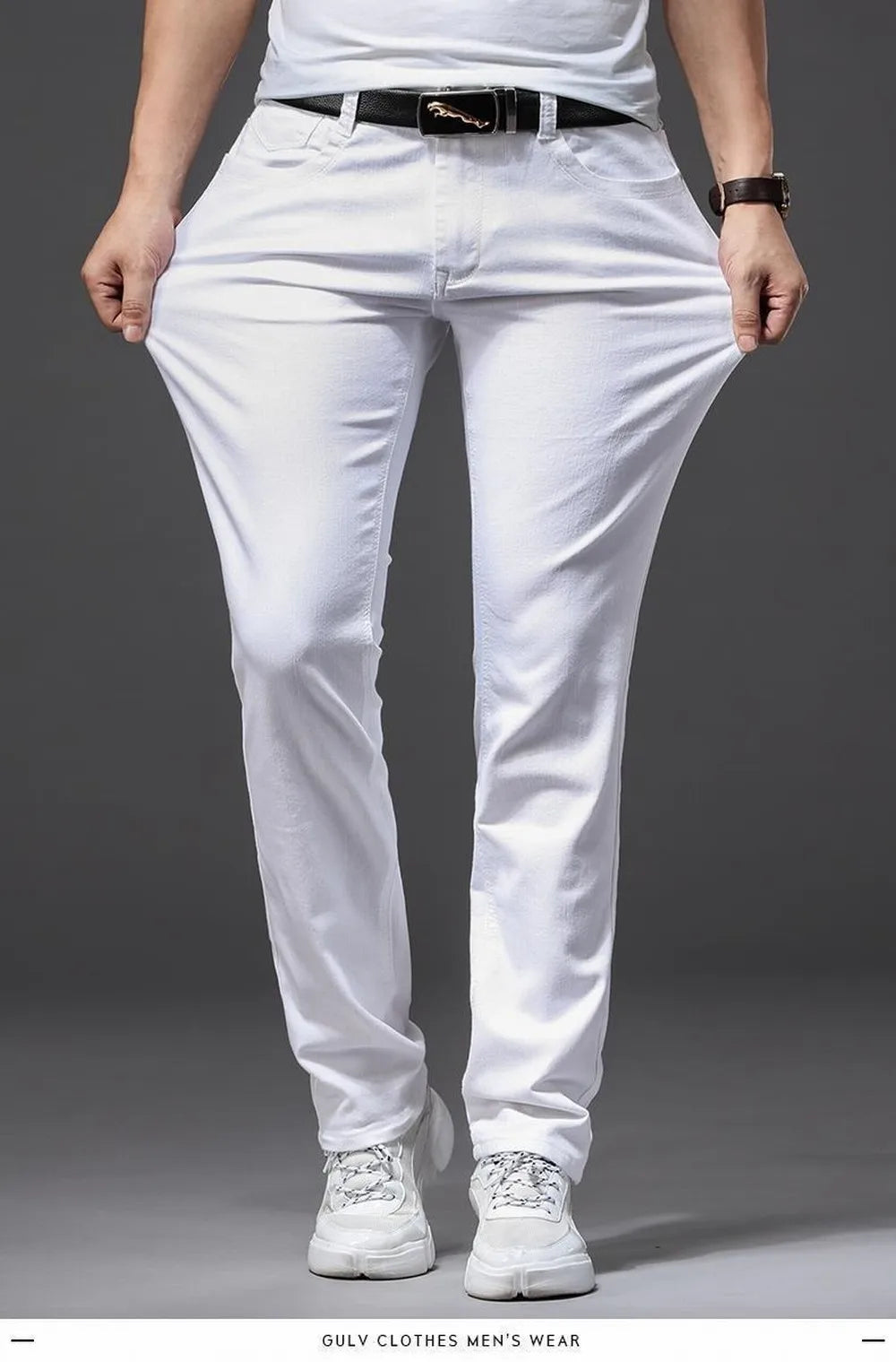 Men White Jeans Elasticity Straight Slim Fit Casual Soft Business Classic Brand Trousers Fashion Advanced Stretch Denim Pants