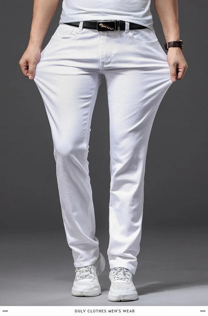 Men White Jeans Elasticity Straight Slim Fit Casual Soft Business Classic Brand Trousers Fashion Advanced Stretch Denim Pants