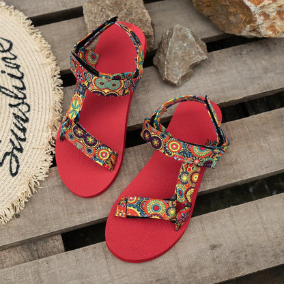 Women's Shoes 2025 Open Toe Women's Sandals Summer Bohemian Mixed Color Soft Sole Lightweight Casual Comfortable Flat Sandals