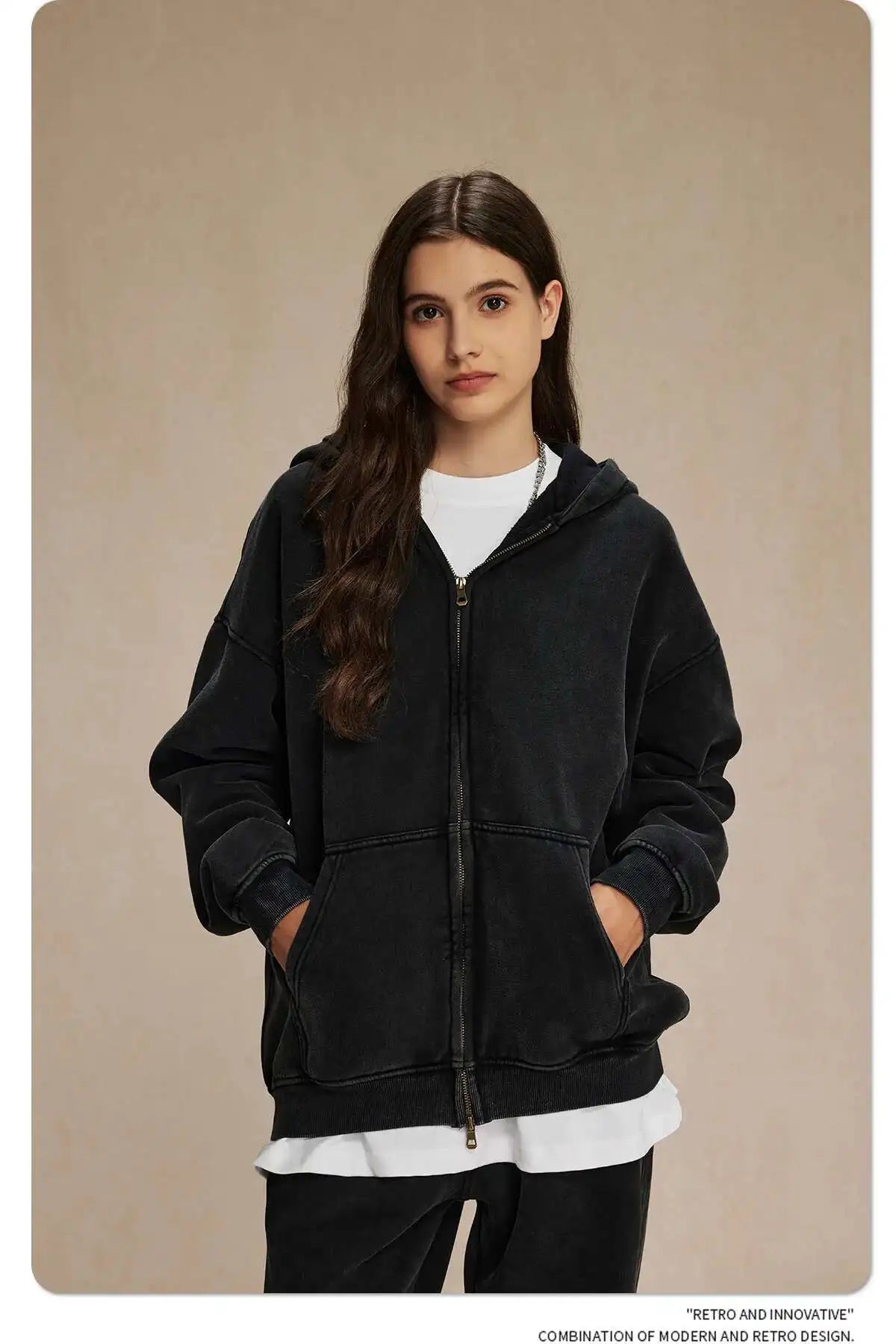 IEFB Men's Wear Wax Printing Vintage Male Hoodies Oversized Loose Zipper Water Washed Plush Sweatshirt Trendy New 9C9349