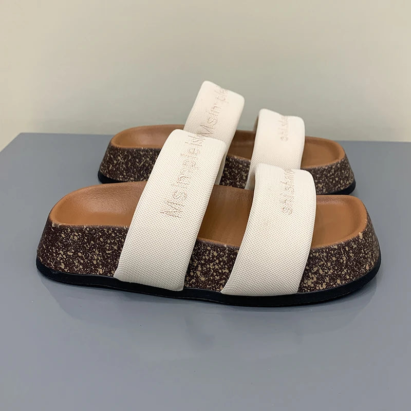 Women's Shoes Alphabet Fashion Casual Slippers 2022 New Summer Thick Bottom Non-slip Medium Heel Sandals for Outer Wear