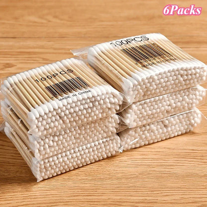 100Pcs/Pack Baby Cotton Swabs Wooden Stick Soft Tip Buds for Ear Nose Cleaning 1-20 Packs Infants Kids Hygiene Care Beauty Tools
